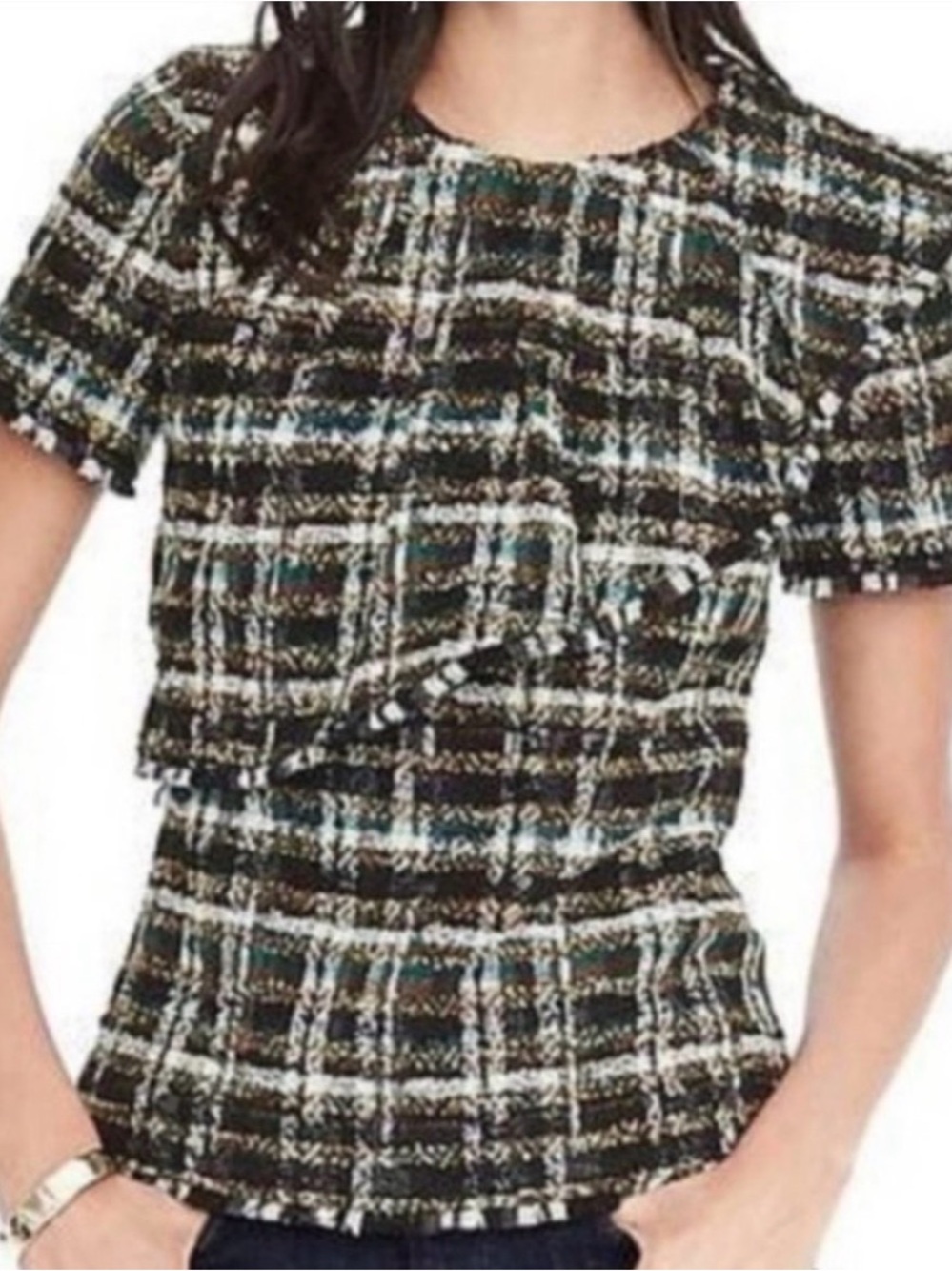 Banana Republic x Clarenson Tweed Blouse Top Wool Blend Lined